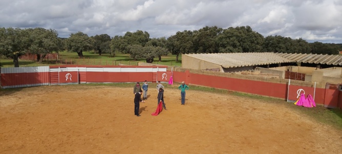 Le Maestro Juan Leal en pleine explication dans le ruedo Le Maestro Juan Leal en pleine explication dans le ruedo